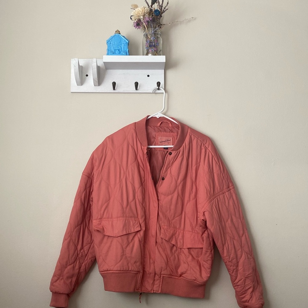 Coral quilted bomber jacket